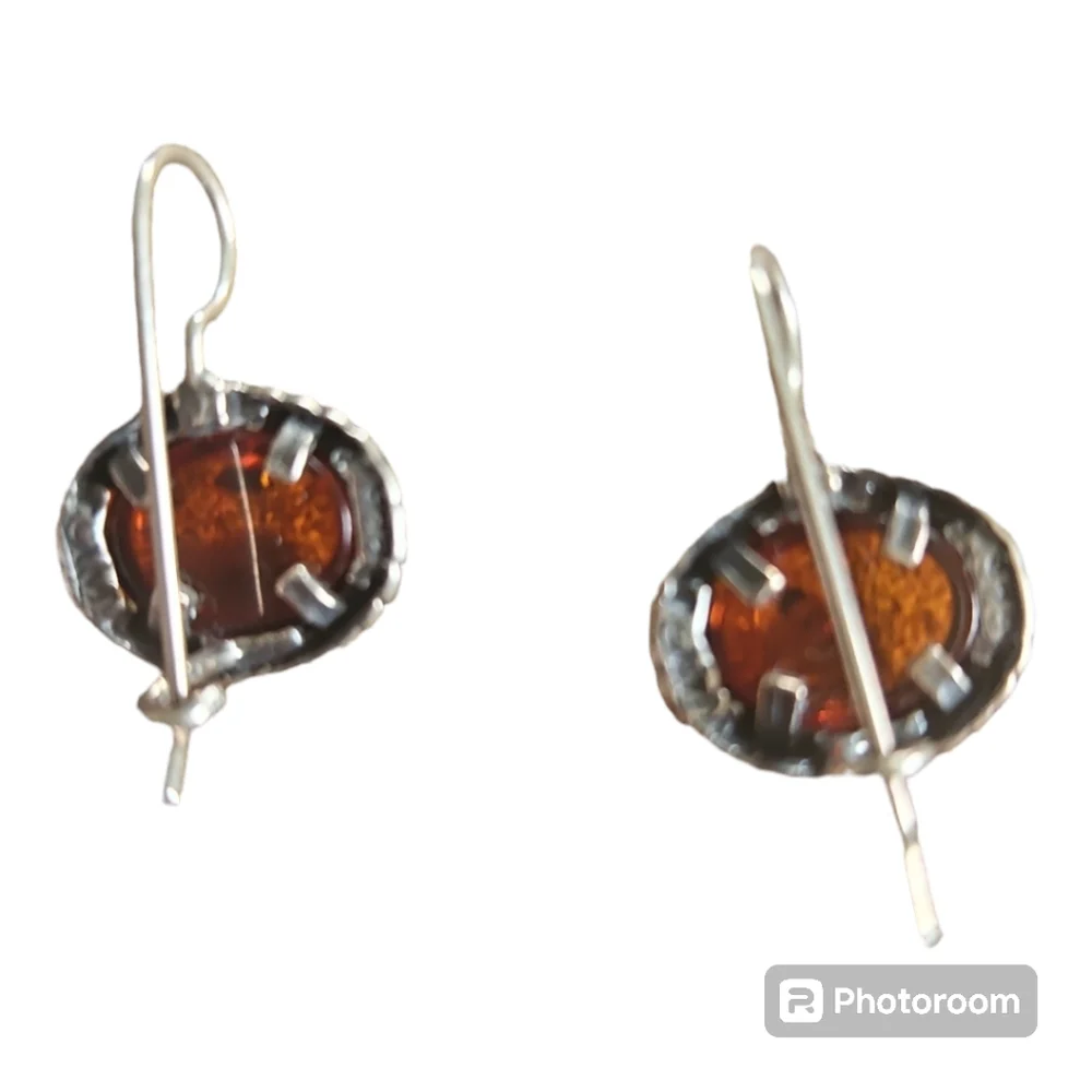 Vintage Amber and Sterling Silver Earrings